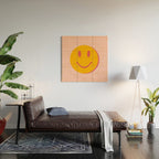 70s retro yellow smile face illustration  Wood Wall Art Gallery Image 2