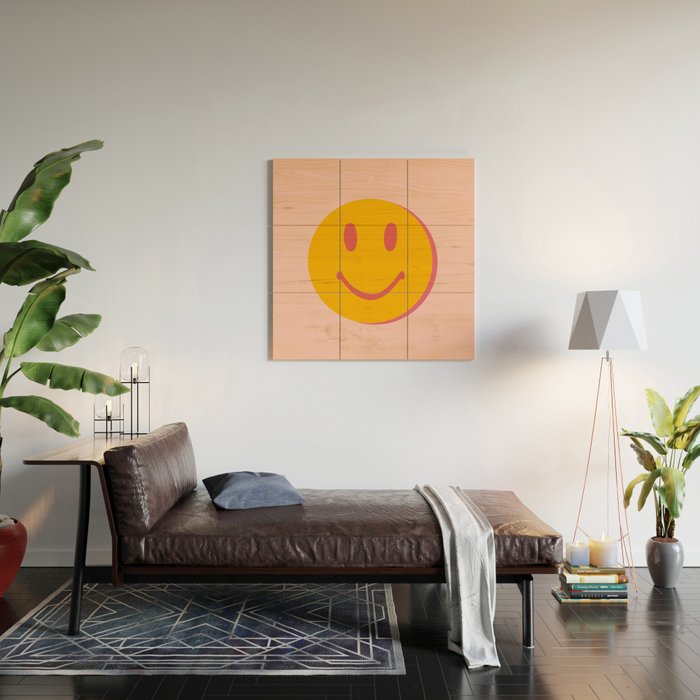 70s retro yellow smile face illustration  Wood Wall Art Gallery Image 2