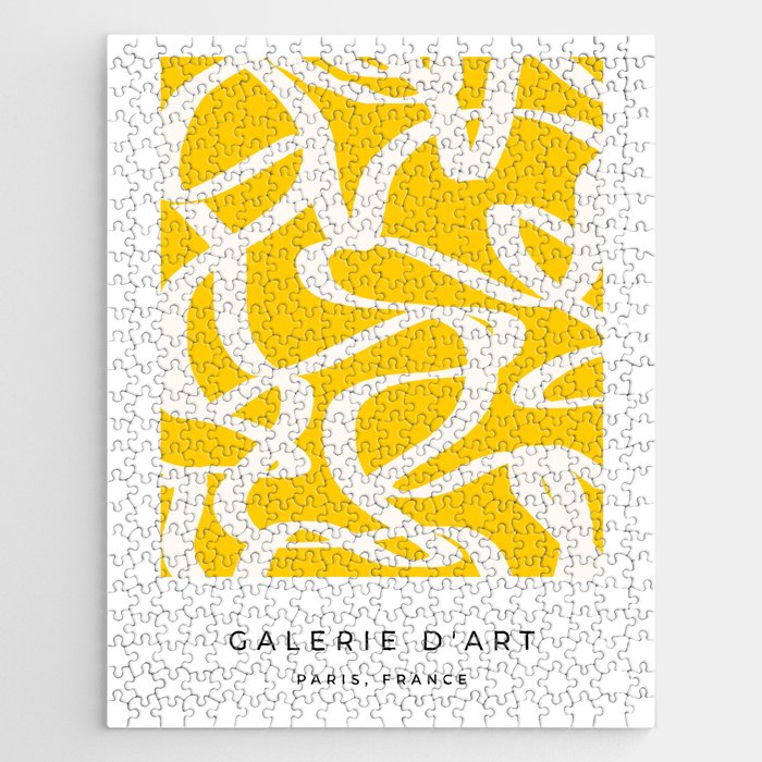Yellow And White Brush Strokes, Abstract Art, Exhibition Poster, Mid Century Modern Jigsaw Puzzle Gallery Image 1