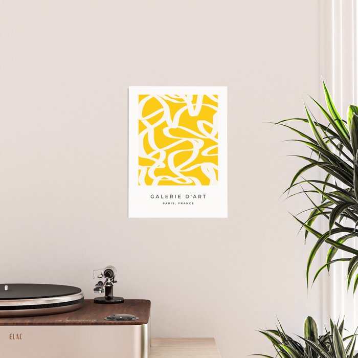 Yellow And White Brush Strokes, Abstract Art, Exhibition Poster, Mid Century Modern Poster Gallery Image 2