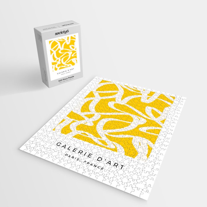 Yellow And White Brush Strokes, Abstract Art, Exhibition Poster, Mid Century Modern Jigsaw Puzzle Gallery Image 2