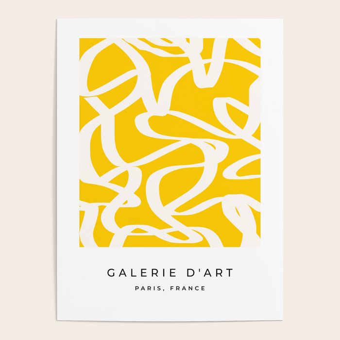 Yellow And White Brush Strokes, Abstract Art, Exhibition Poster, Mid Century Modern Poster Gallery Image 1