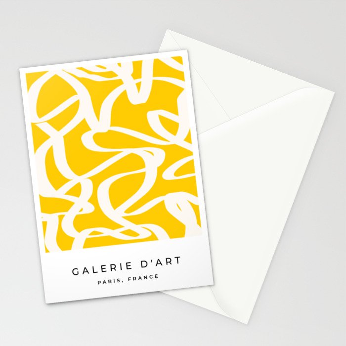 Yellow And White Brush Strokes, Abstract Art, Exhibition Poster, Mid Century Modern Stationery Card Gallery Image 2