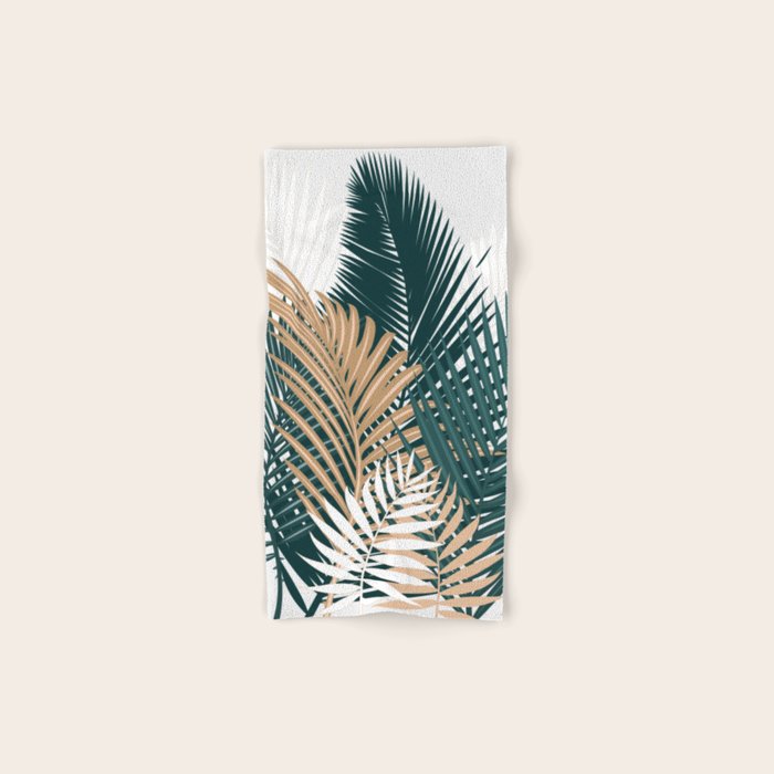 Gold and Green Palm Leaves Bath Towel Gallery Image 1