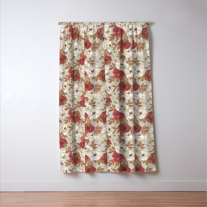 pattern lush red, beige and white peonies Window Curtain Gallery Image 3