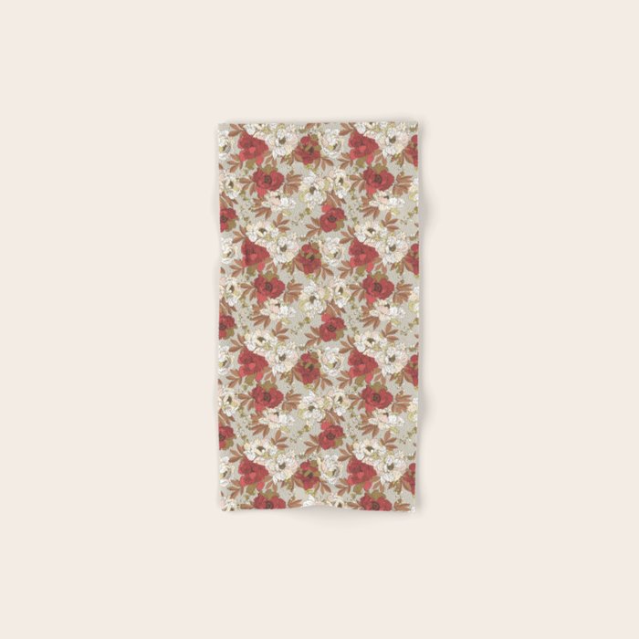 pattern lush red, beige and white peonies Bath Towel Gallery Image 1