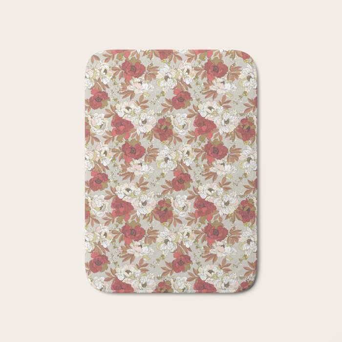 pattern lush red, beige and white peonies Bath Mat Gallery Image 1