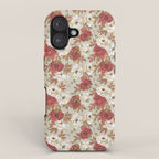 pattern lush red, beige and white peonies iPhone Case Gallery Image 1