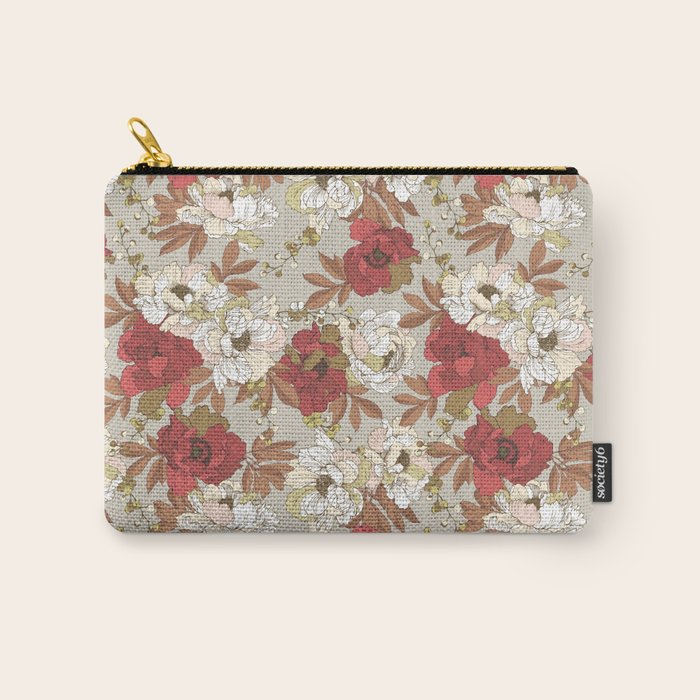 pattern lush red, beige and white peonies Carry All Pouch Gallery Image 1