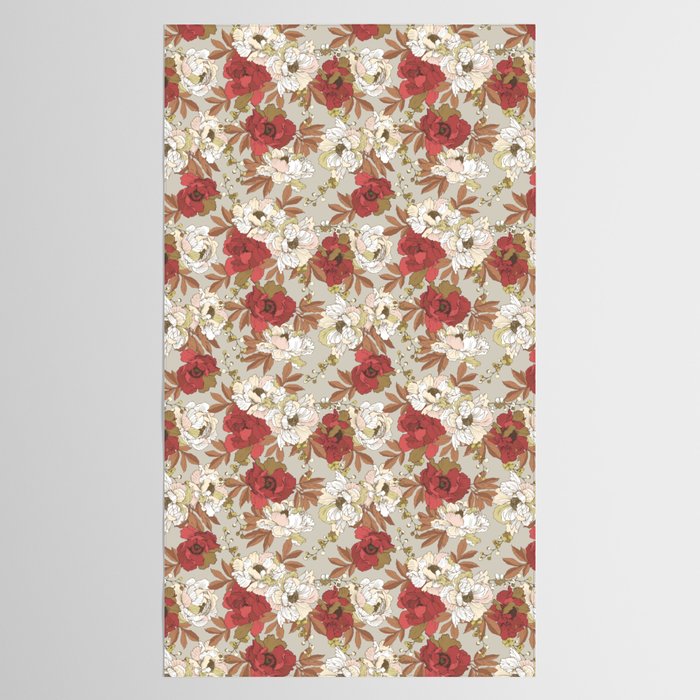 pattern lush red, beige and white peonies Tablecloth Gallery Image 2