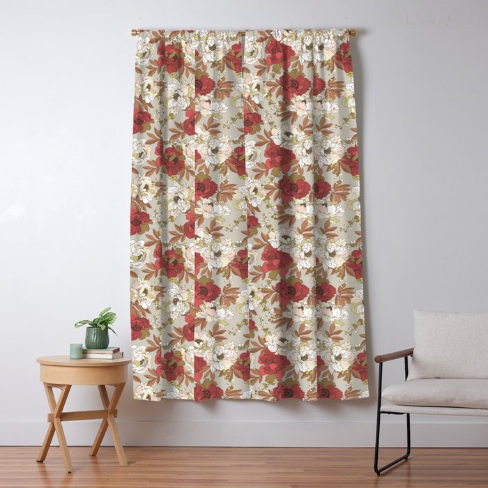 pattern lush red, beige and white peonies Window Curtain Gallery Image 5