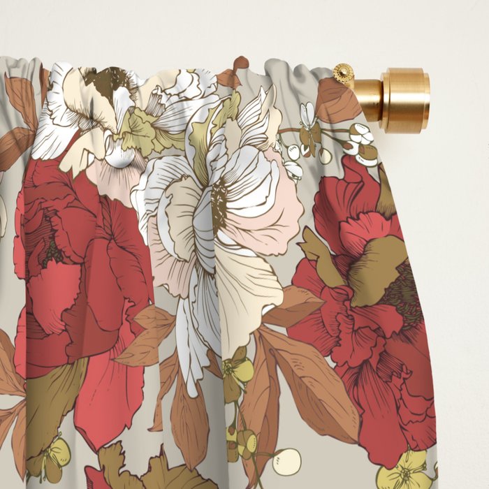 pattern lush red, beige and white peonies Window Curtain Gallery Image 2