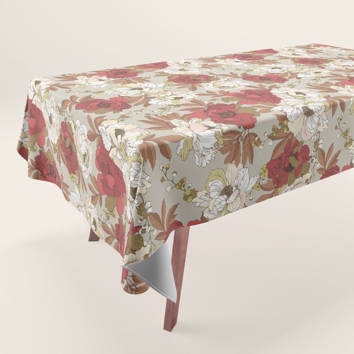 pattern lush red, beige and white peonies Tablecloth Gallery Image 1