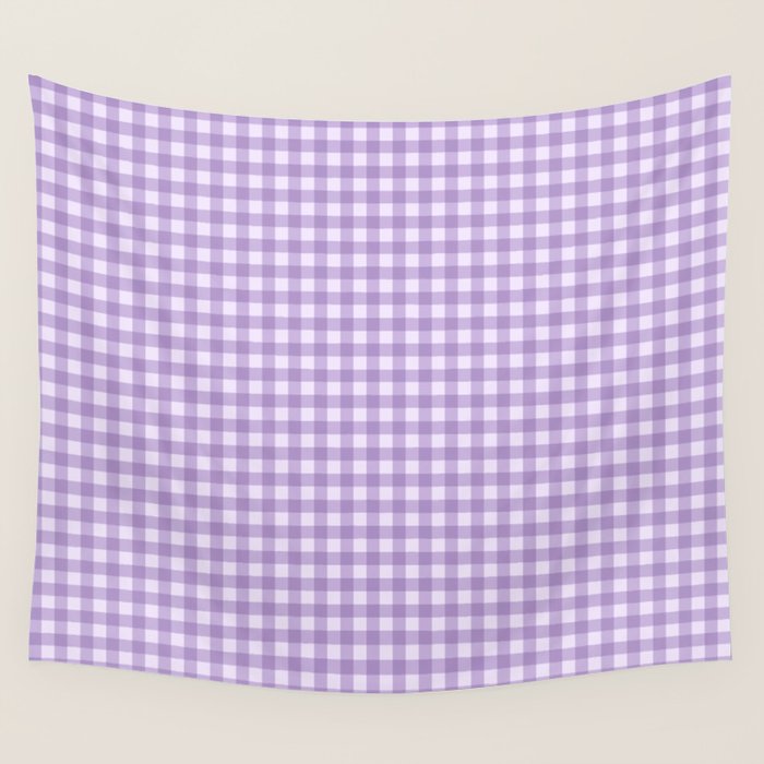 Gingham Plaid Pattern - Lilac Purple Wall Tapestry Gallery Image 4
