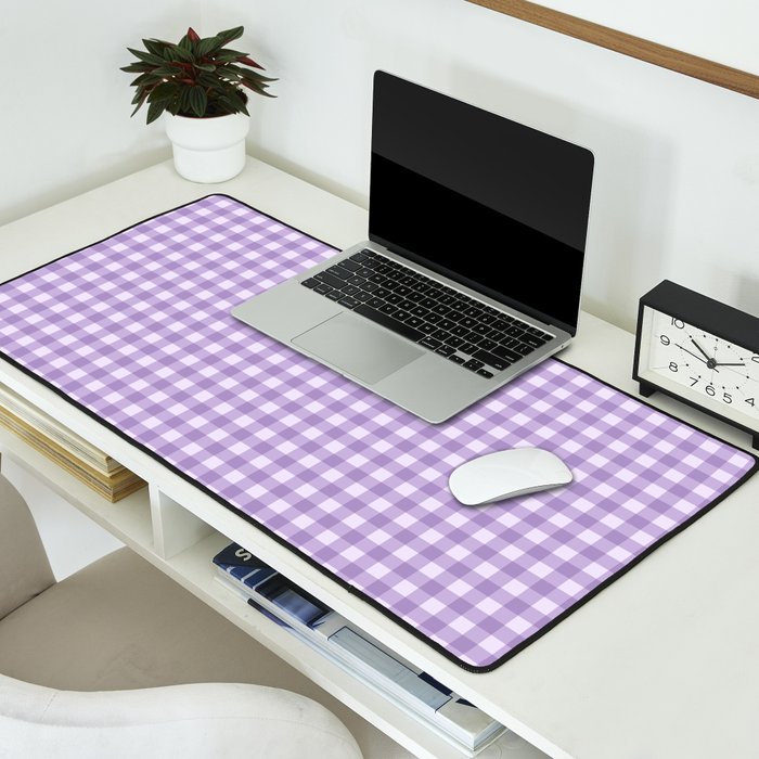 Gingham Plaid Pattern - Lilac Purple Desk Mat Gallery Image 2