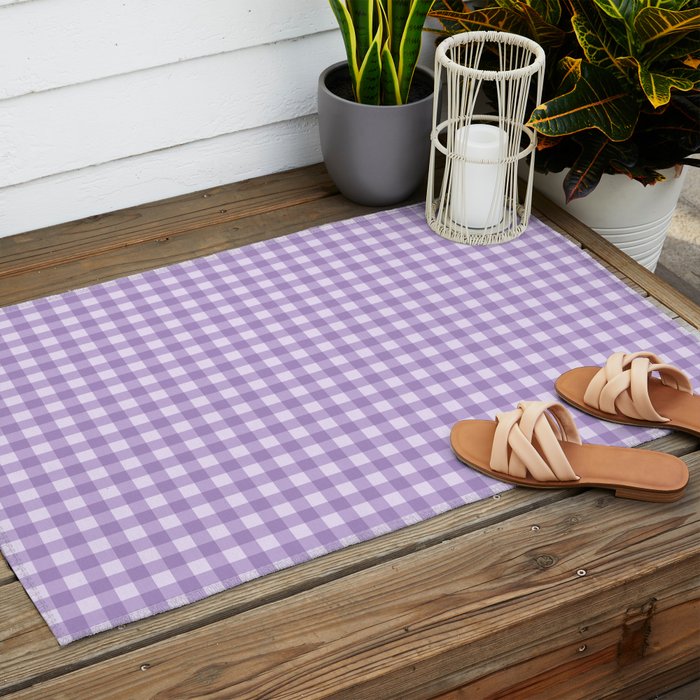 Gingham Plaid Pattern - Lilac Purple Outdoor Rug Gallery Image 2