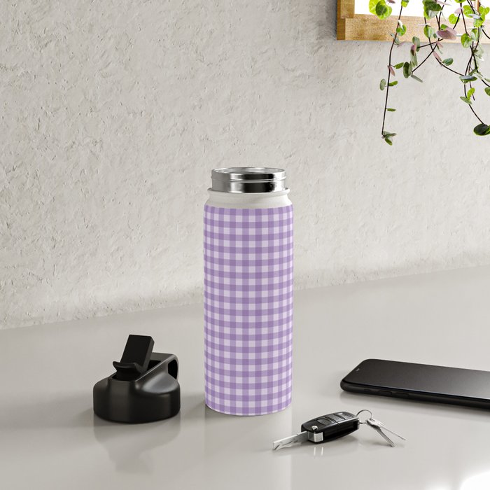 Gingham Plaid Pattern - Lilac Purple Water Bottle Gallery Image 4