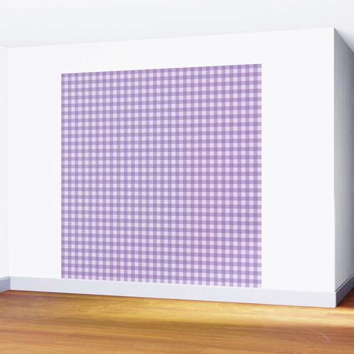 Gingham Plaid Pattern - Lilac Purple Wall Mural Gallery Image 2