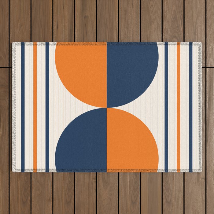 Abstract Shapes 78 in Orange and Navy Blue Outdoor Rug Gallery Image 1