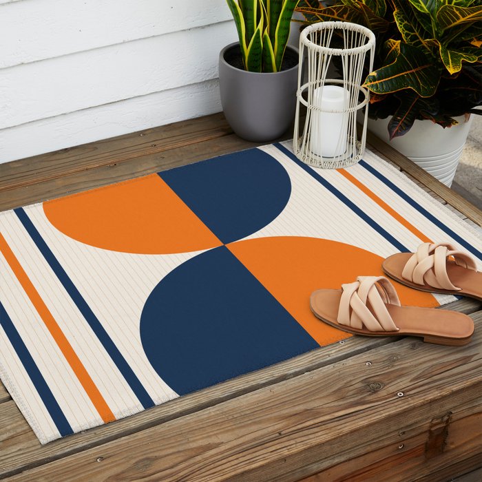 Abstract Shapes 78 in Orange and Navy Blue Outdoor Rug Gallery Image 2