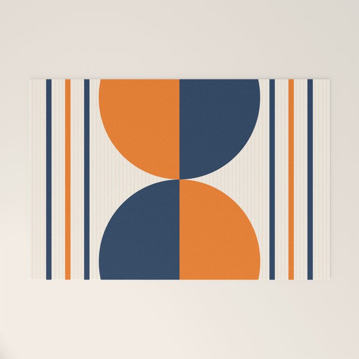 Abstract Shapes 78 in Orange and Navy Blue Welcome Mat Gallery Image 1