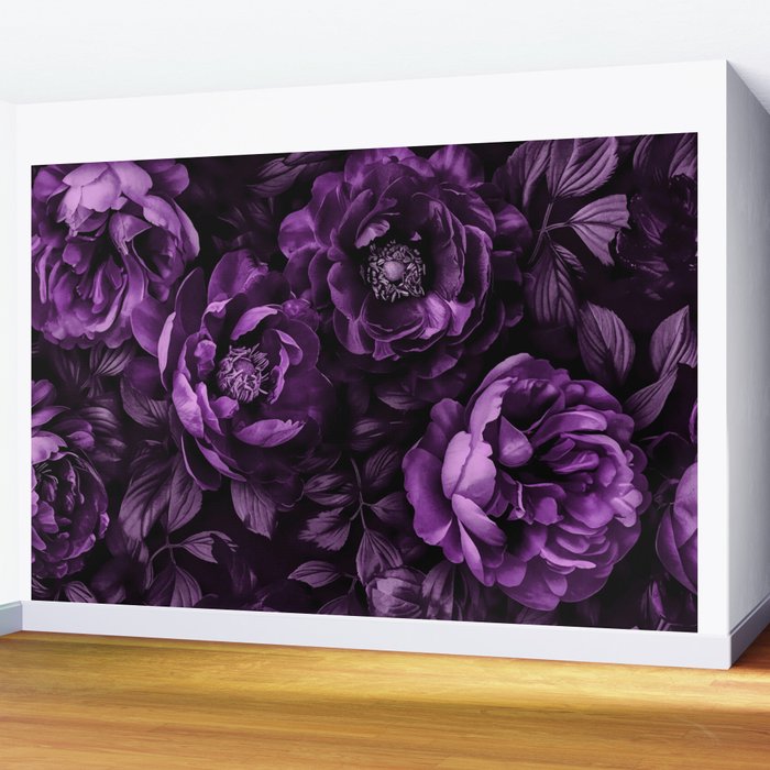 Midnight Garden Baroque Blooms Plum Blue Wall Mural Gallery Image 2