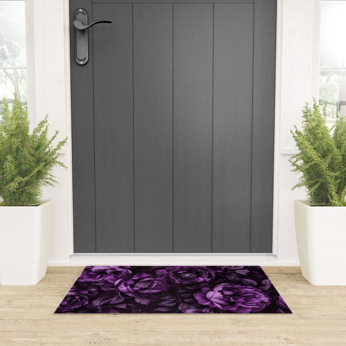 Midnight Garden Baroque Blooms Plum Blue Welcome Mat Gallery Image 3