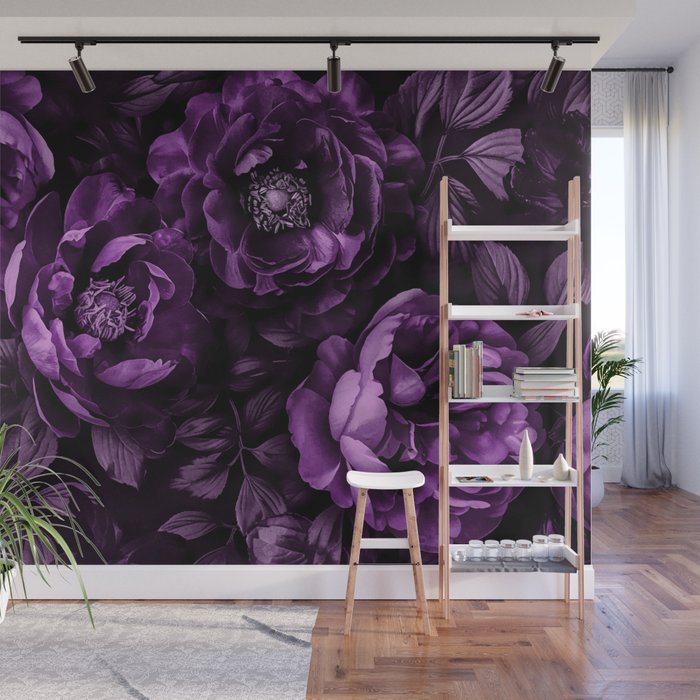 Midnight Garden Baroque Blooms Plum Blue Wall Mural Gallery Image 1