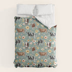 Cows and Flowers on Country Blue, Yellow Flowers, Cow Floral, Pink Flowers Comforter Gallery Image 6
