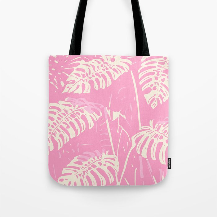 Pink Monstera Boho Tropical Tote Bag Gallery Image 1
