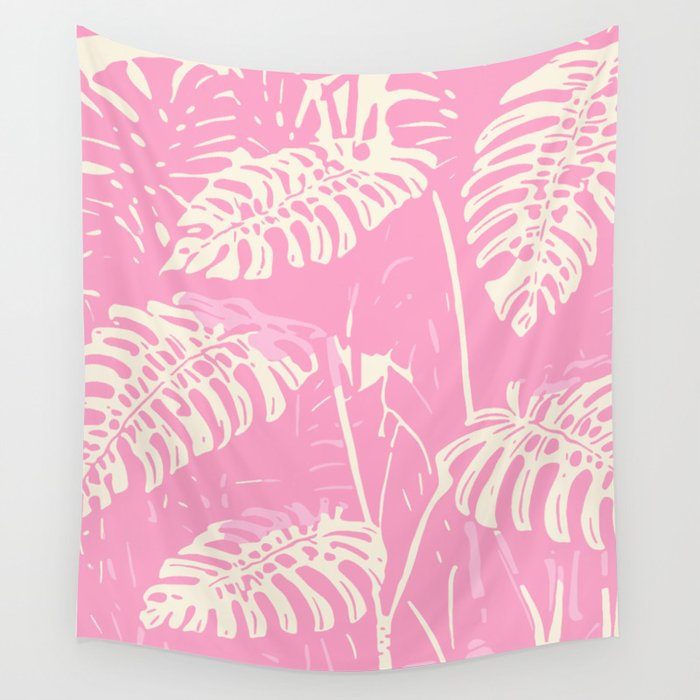 Pink Monstera Boho Tropical Wall Tapestry Gallery Image 4