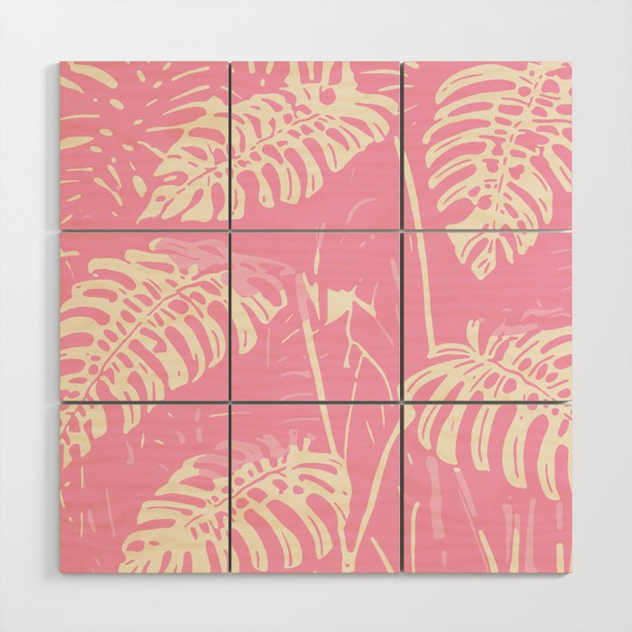 Pink Monstera Boho Tropical Wood Wall Art Gallery Image 1