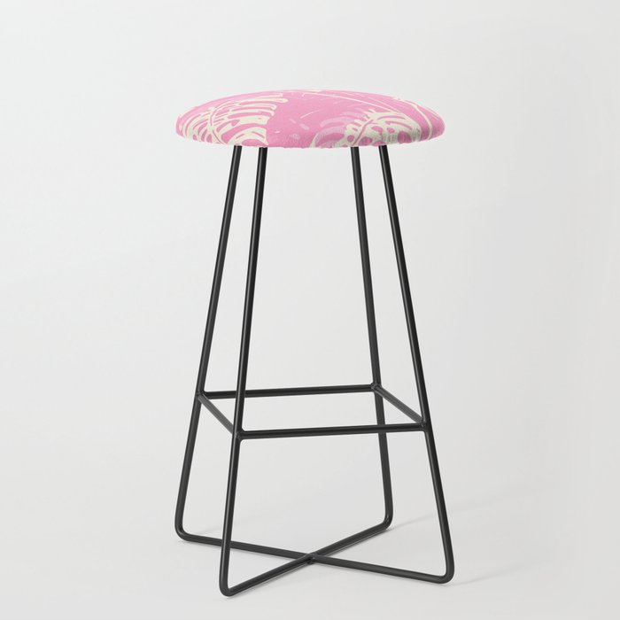 Pink Monstera Boho Tropical Stool Gallery Image 1