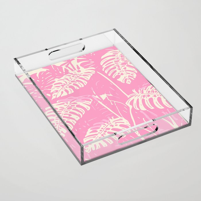 Pink Monstera Boho Tropical Acrylic Tray Gallery Image 1