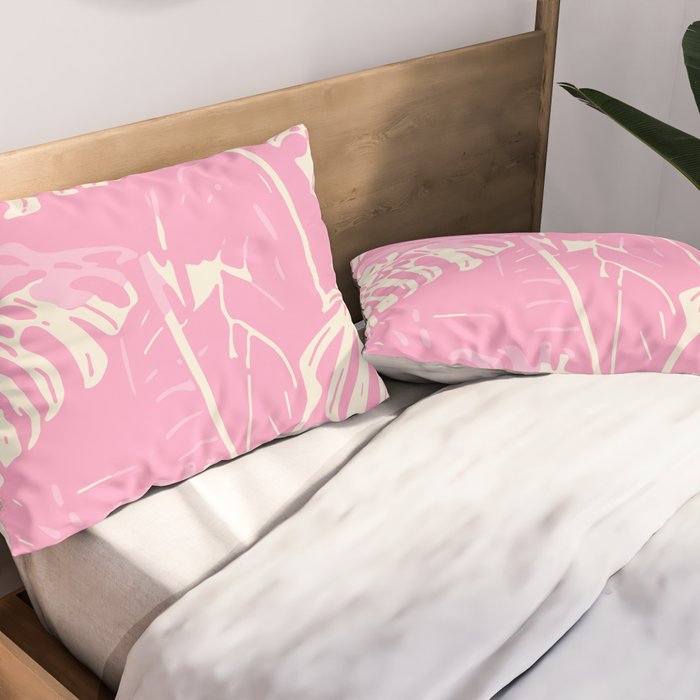 Pink Monstera Boho Tropical Pillow Sham Gallery Image 2