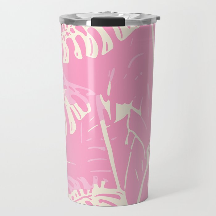 Pink Monstera Boho Tropical Travel Mug Gallery Image 1