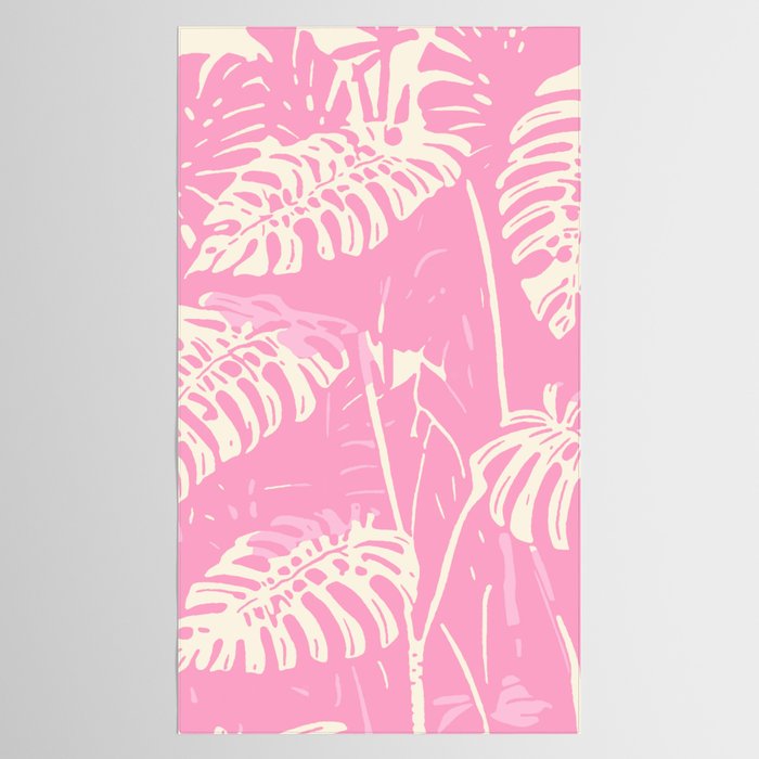 Pink Monstera Boho Tropical Tablecloth Gallery Image 2