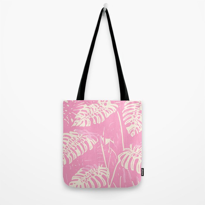 Pink Monstera Boho Tropical Tote Bag Gallery Image 2