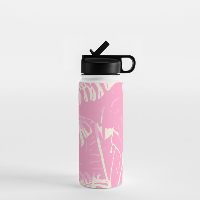 Pink Monstera Boho Tropical Water Bottle Gallery Image 1