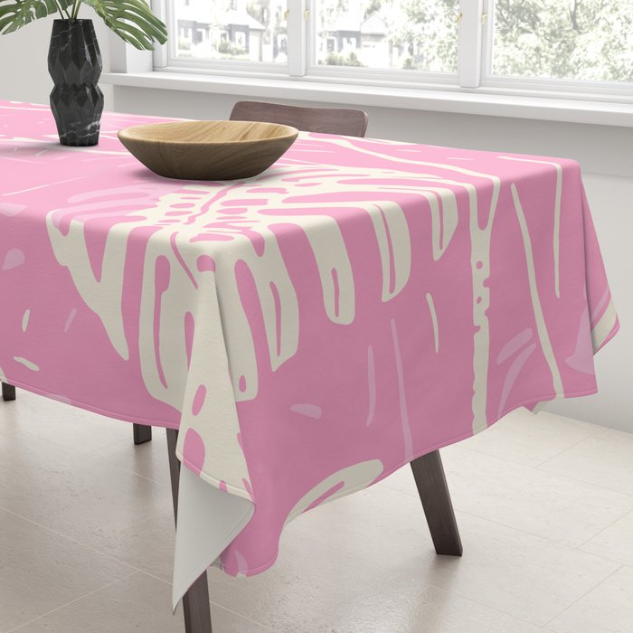 Pink Monstera Boho Tropical Tablecloth Gallery Image 3