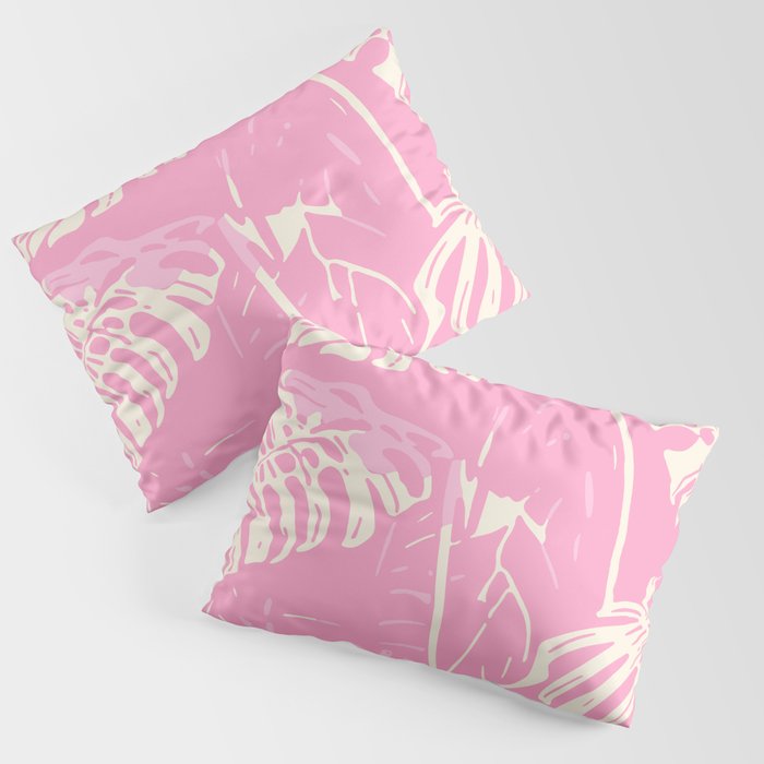 Pink Monstera Boho Tropical Pillow Sham Gallery Image 1