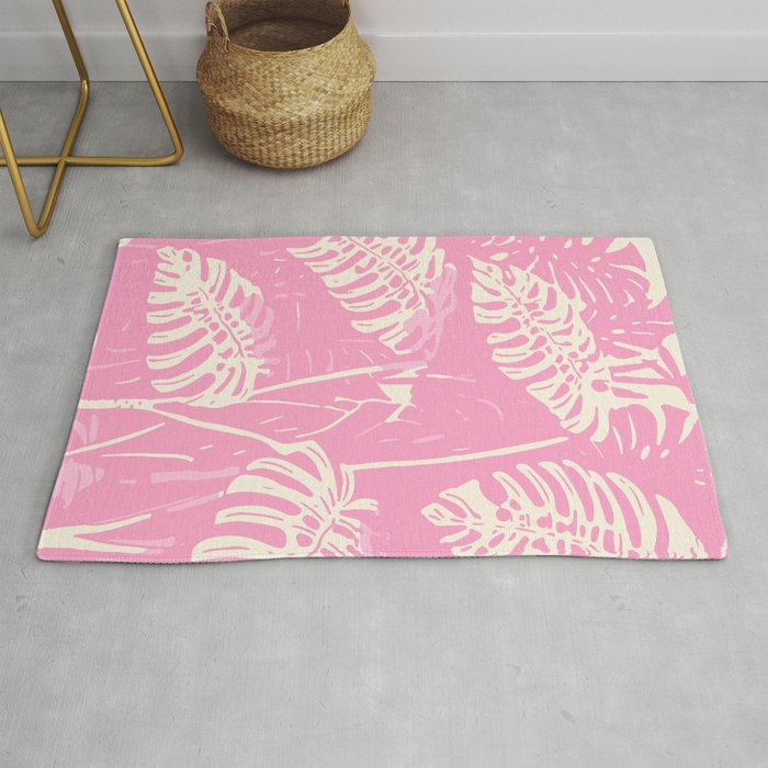Pink Monstera Boho Tropical Rug Gallery Image 1