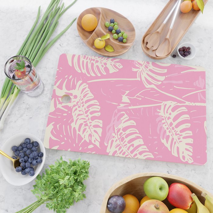 Pink Monstera Boho Tropical Cutting Board Gallery Image 2