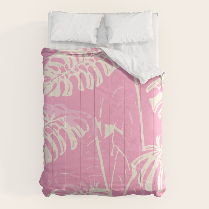 Pink Monstera Boho Tropical Comforter Gallery Image 6