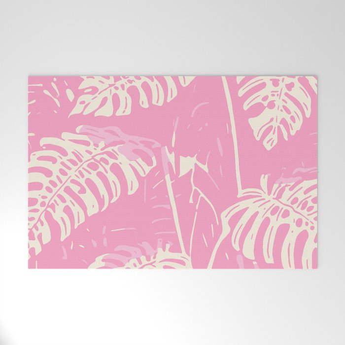 Pink Monstera Boho Tropical Welcome Mat Gallery Image 1