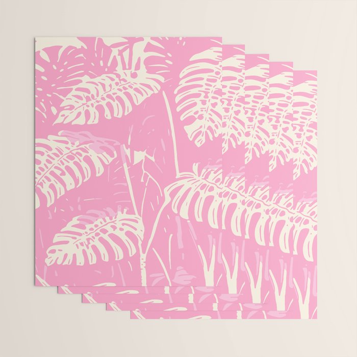 Pink Monstera Boho Tropical Wrapping Paper Gallery Image 3
