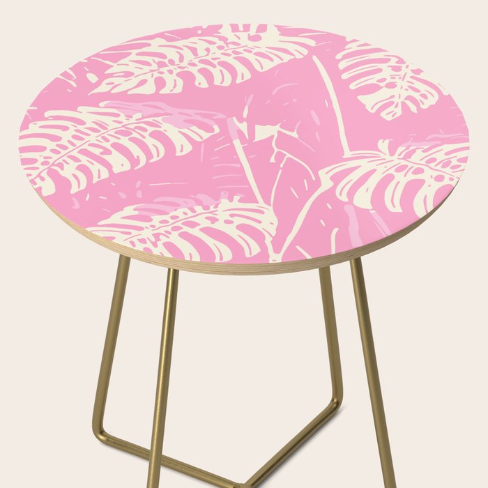 Pink Monstera Boho Tropical Side Table Gallery Image 2