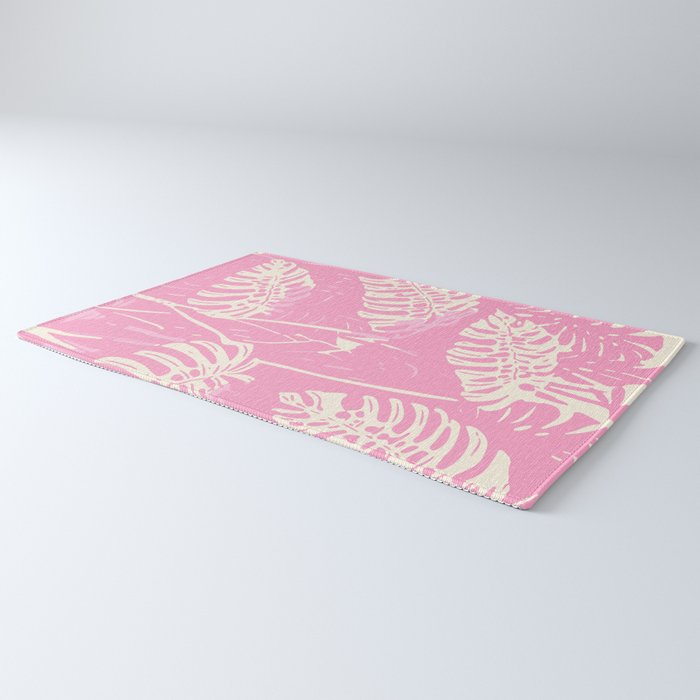 Pink Monstera Boho Tropical Rug Gallery Image 3