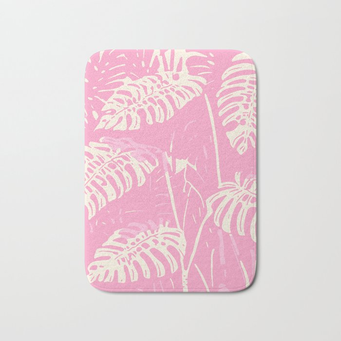 Pink Monstera Boho Tropical Bath Mat Gallery Image 1