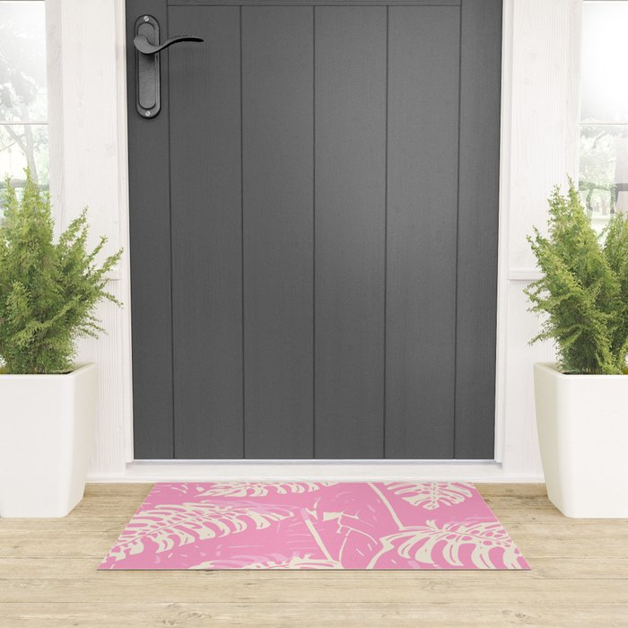 Pink Monstera Boho Tropical Welcome Mat Gallery Image 3